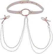 Sex & Mischief Peaches n CreaMe Collar with Nipple Clamps - Peach Nipple Restraints