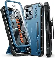 FNTCASE for iPhone 12 Pro Max Case: with Belt-Clip Holster & Built-in Screen Protector & Kickstand, Full-Body Dual Layer Rugged Military Grade Shockproof Protective Cell Phone Cover 6.7 inch-Blue