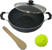 Non Stick Kadai with Glass Lid All Purpose Pan, Non Stick Kadhai Deep Stir Fry Pan with Glass Lid for Gas and Induction Cook Tops, Aluminium Kadhai Deep Fry Pan Nonstick 2.2 Litre