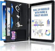 STYLIO Zippered Padfolio Portfolio Binder, Interview Resume Document Organizer. Internal Holders For iPad/Tablet (up to 10.1"), Phone & Business Cards. Faux Leather Data Case with Letter-Sized Notepad