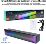 LIYJTK Computer Speakers, RGB HiFi Stereo PC Speakers Sound Bar w' TF Card Port