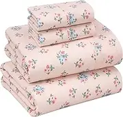 RUVANTI 100% Cotton Sheets for Queen Size Bed - Crispy Cooling Percale Sheets - Breathable & Durable Queen Sheet Set - 16 Inches Deep Pocket Queen Size Sheets - Pink Floral - 4 Pieces