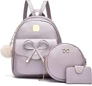 I IHAYNER Girls Bowknot 3-Pieces Fahsion Leather Backpack Backpack Purse for Women Rucksack for Ladies Shoulder Bag