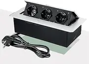 Pop Up Power Socket, With 3 EU Socket And 1.5M Power Cord, 45° Flap Opening And Closure, Waterproof And Dustproof, Rounded Corner Design, For Office Table, Conference Table,Silver