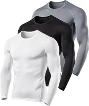 [VLITEPRO] 3 Pack Men's Long Sleeve Compression Shirts Athletic Base Layer Running Top UV Sun Protection Outdoor Shirts