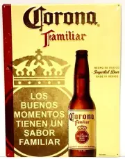 Corona Familiar Tin Tacker Sign - 23” x 17.5 - New & Free Shipping - Well Packed
