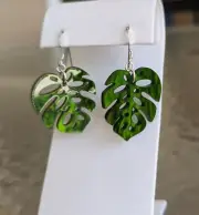 Green Iridescent Monstera Leaf Tropical Earrings in Acrylic - Lightweight