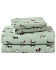 Laura Ashley Holiday Pups Flannel Sheet Set