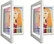 Children's Drawings A4 Picture Frames - Set of 2 - Hinged for Wall and Stand Mounting, for Children's Drawings, with Shatterproof Plexiglass, Ideal Frame for Children's Artwork (White)