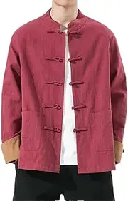 [Fulbant] Men Summer Chinese Traditional Style Tops Retro Tang Suit Shirt Dial Buckle Ramie Kung Fu Uniform