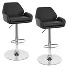 NEW! LEATHER BAR STOOL ADJUSTABLE - ADJUSTING BARSTOOL CHAIR-TESLA-SET OF 2 BK