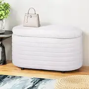 Storage Ottoman Blanket Box 87cm Boucle Fabric Oval Home Furniture Organizer