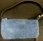 New Stunning Blue Rhinestone Mesh Evening Bag With Silver Chain Shoulder Strap