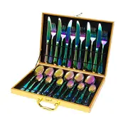 24pcs Stainless Steel Cutlery Set Rainbow Fork Knife Spoon Family Tea Cafe Dinner