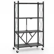 Costway 4-Tier Foldable Storage Shelf w/Lockable Wheels