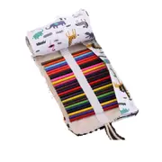 72 Slots Cartoon Animal Print Pen Bag Canvas Pencil Wrap Curtain Roll Up Pencil Case Stationery Pouch