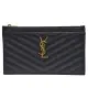 【YSL】MONOGRAM系列V字縫線小牛皮金屬LOGO拉鍊手拿/零錢包(黑色636312-BOW01-1000)