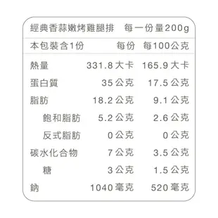 【原味時代】經典香蒜嫩烤雞腿排 加熱即食料理 原型食材 低溫慢烤 輕卡 蛋白質 減碳 輕卡健身餐