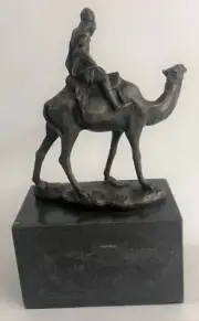 BRONZE CAMEL "ARAB~EGYPTIAN MAN CARRYING GIFT" HAND MADE STATUE Home Decore Figu