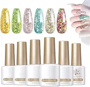 Glitter Gel Nail Polish | Glossy Finish 6-Color UV LED Soak Off Nail Manicure Kit 7ml - Hand Health Care Set Long Lasting Sparkly Gel Polish For Home Salon