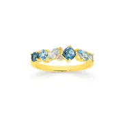 9ct Gold Multi Topaz & Diamond Ring in Blue
