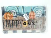 Happy Fall Table Runner, Burlap, 13 x 90 - NEW! Plaid Truck Pumpkins Blue Orange