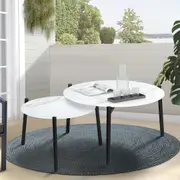 Livsip 50cm 70cm Outdoor Coffee Side Marble Table Set Desk Patio Furniture Garden White