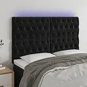 Bed Headboard LED, Beds Head Frame LED Headboard Black 144 cm Velvet