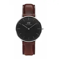 在飛比找PChome24h購物優惠-Daniel Wellington 經典深咖啡皮革腕錶-銀框