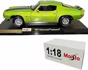 Maisto 1:18 Scale Chevrolet Car Model Metallic Simulation Diecast with Plastic Part Part Officially Licensed (Chevrolet 1971 Camaro Green +Black)