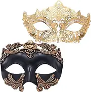 Masquerade Mask for Couple - Roman Greek Man Mask & Venetian Metal Women Mask for Mascarade Ball Mardi Gras Halloween