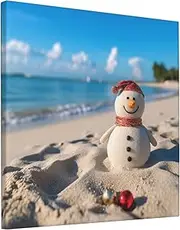 LHDGBWC Canvas Wall Art for Living Room Wall Decor Modern Artwork Painting Pictures Hanging Canvas Prints Sand Snowman on Beach Aesthetic Wall Art for Bedroom Bathroom Office Wall Art Decor 12"x12"