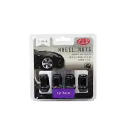 SAAS Wheel Nuts Flat Head Bulge 1/2" Black Finish 35mm Length - in a Pack of 5