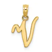 14K Yellow Gold 14Ky Script Letter V Initial Pendant