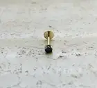 Black Natural Diamond 14K Gold 18G Push In Lip Labret Ear Stud Tragus Nose Ring