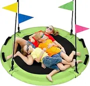 48 inch Tree Swing, Larger Saucer Flying Swing for Whole Family, 900lbs Weight Capacity, with Adjustable Hanging Straps, Swing Sets for Outdoor Playground, Yellow-Green