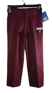NWT Dickies Boys Classic Fit Straight Leg Flat Front Pants 10 Husky Burgundy