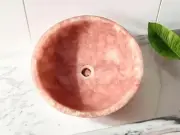 18" Pink Rose Quartz Stone Bathroom Sink Handmade Countertop Vanity Wash Basin