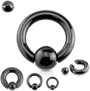 [BodyJewelryOnline] Black I.P. Spring Action Easy Pop Out Captive Bead Ring 316L Surgical Steel - (04Mm(6G)-1/2"(12Mm))