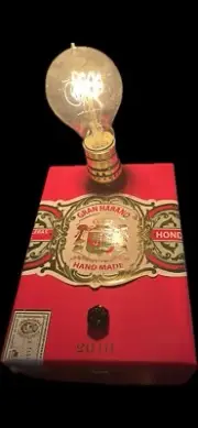 Handcrafted Red Cigar Box Lamp Vintage Look Edison Bulb