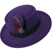 [Cotilafi] Classic Pork Pie Hat with Feathers Flat Top Fedora, Vintage Panama Hat, Warm Comfortable Hat Jazz Hat