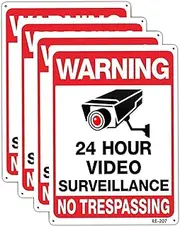 4 Pack Private Property No Trespassing Signs, Aluminum 11.8"x7.8" Video Surveillance Signs Outdoor with Reflective Material, Warning Signs for Property Security and Home/Yard Camera Signs