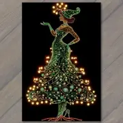 FLATCARD Green Victorian Dress Christmas Lady Holiday Elegance Festive Xmas