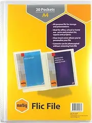 Marbig(R) 22006 Flic File Display Book A4 20 Pockets Clear