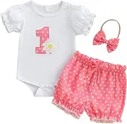 [BemeyourBBs] Baby Girl First Birthday Outfit 1st Flower Short Sleeve Romper Cute Shorts Set One Year Birthday Summer Clothes