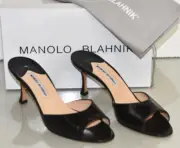 NEW Manolo Blahnik ASTUTA Alligator Crocodile Sandal Mules Slide Black Shoe 40.5