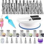168 PCS Cake Decorating Kit, with Rotating Cake Turntable, 48 Piping Tips, 14 Nozzles, Reusable Piping Bags, Couplers, Spatula and Other Decorating Accessories for Beginners