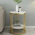 3-Bar Support Stone Table Side End Coffee Afternoon Tea Table Small Space Decor.