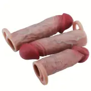 Penis Extender Extension Sleeve Realistic Penis Sheath Girth Enhancer Condom AU