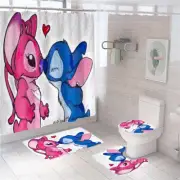 Decor Waterproof Cartoon Stitch in Love Shower Curtain Set, Bathroom Set